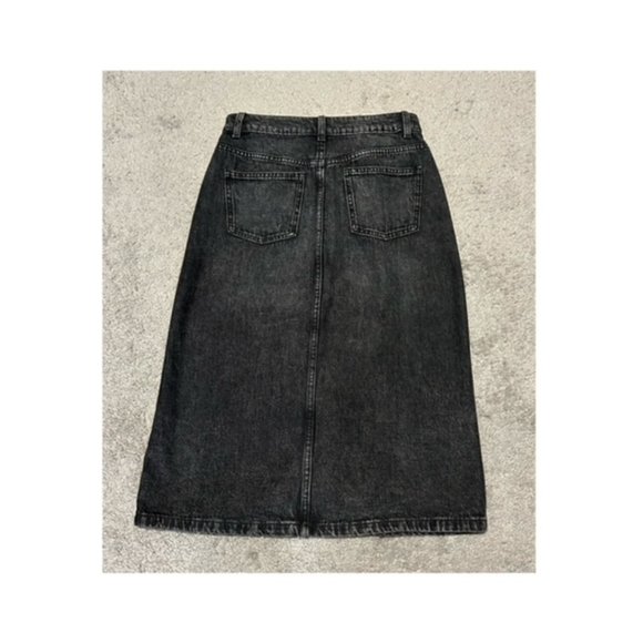 Stone Wash Black Denim Midi Skirt - Picture 7 of 9